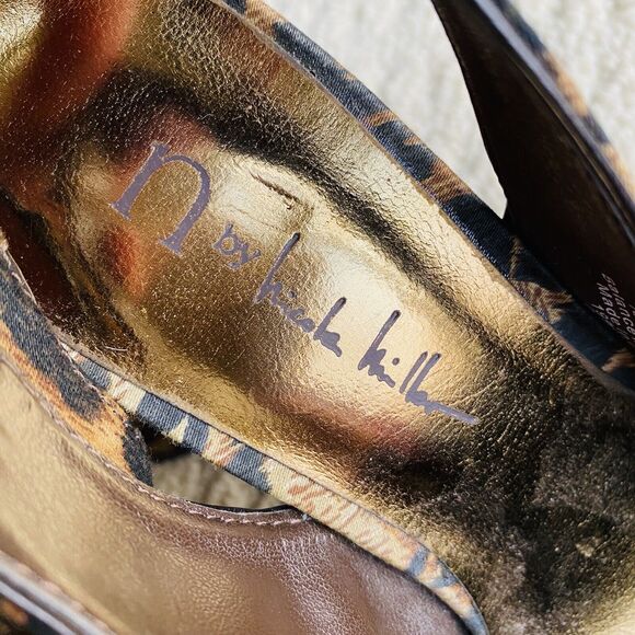 Nicole Miller Sexy High Heel Slingback Pumps Brown Animal Print Dressy Shoe US 7 - Picture 4 of 11